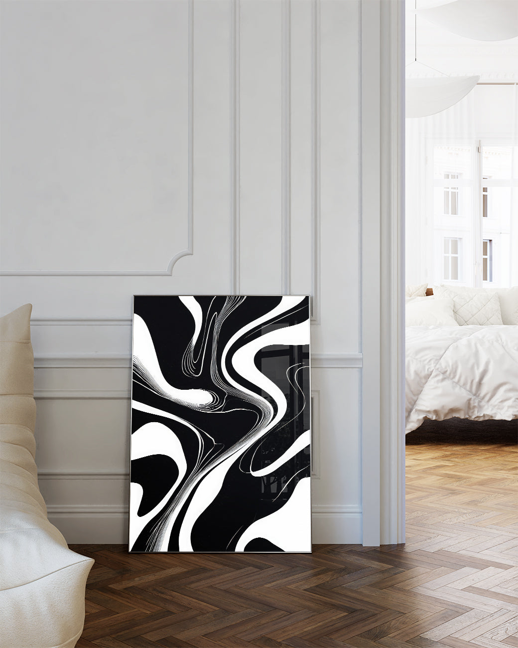 Minimalistisches Schwarz Weiß Linien Poster – Abstract Harmony