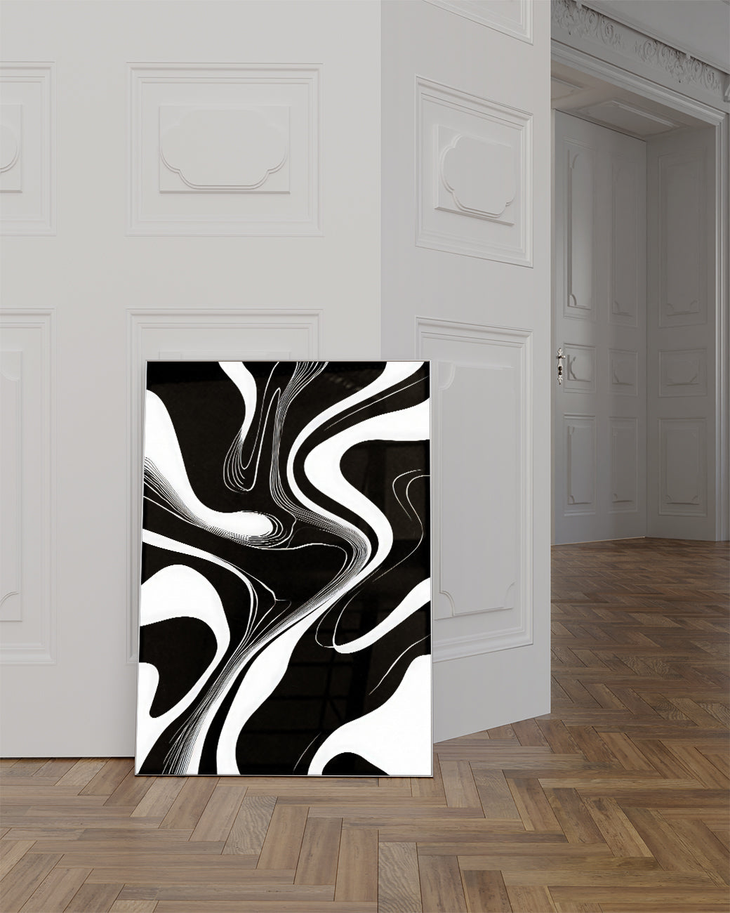 Minimalistisches Schwarz Weiß Linien Poster – Abstract Harmony