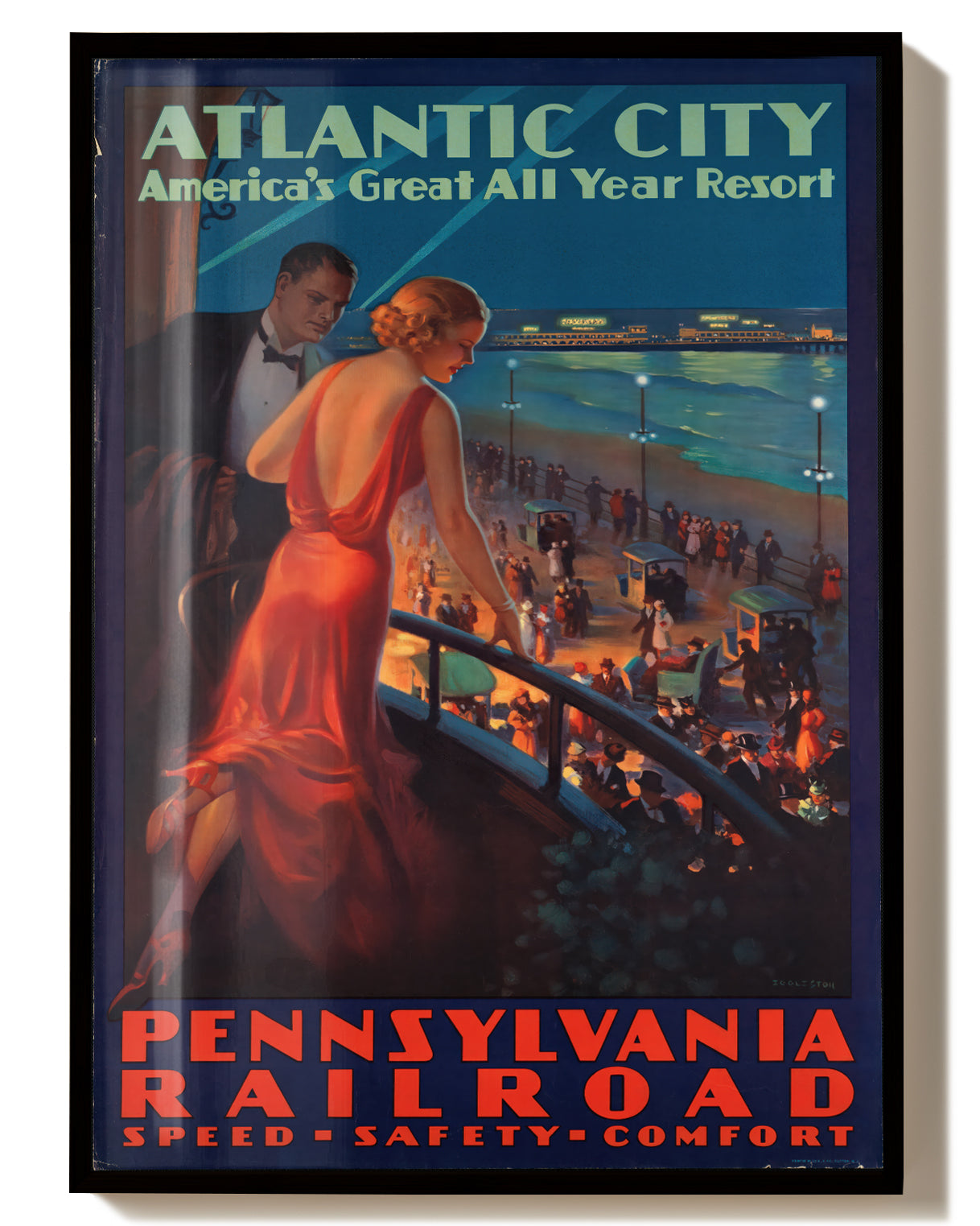 Vintage Atlantic City Reiseplakat – Pennsylvania Railroad Poster – FineArt Wandbild, moderne Kunst & Fine Art Print von Spawnd, handgefertigt & Made in Germany