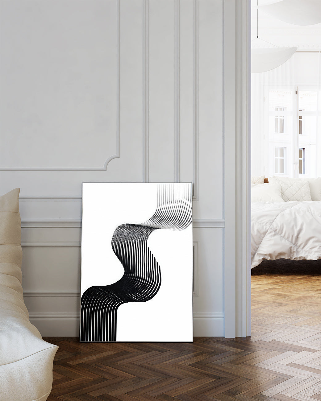 Modernes Schwarz Weiß Linienposter – Black Contour