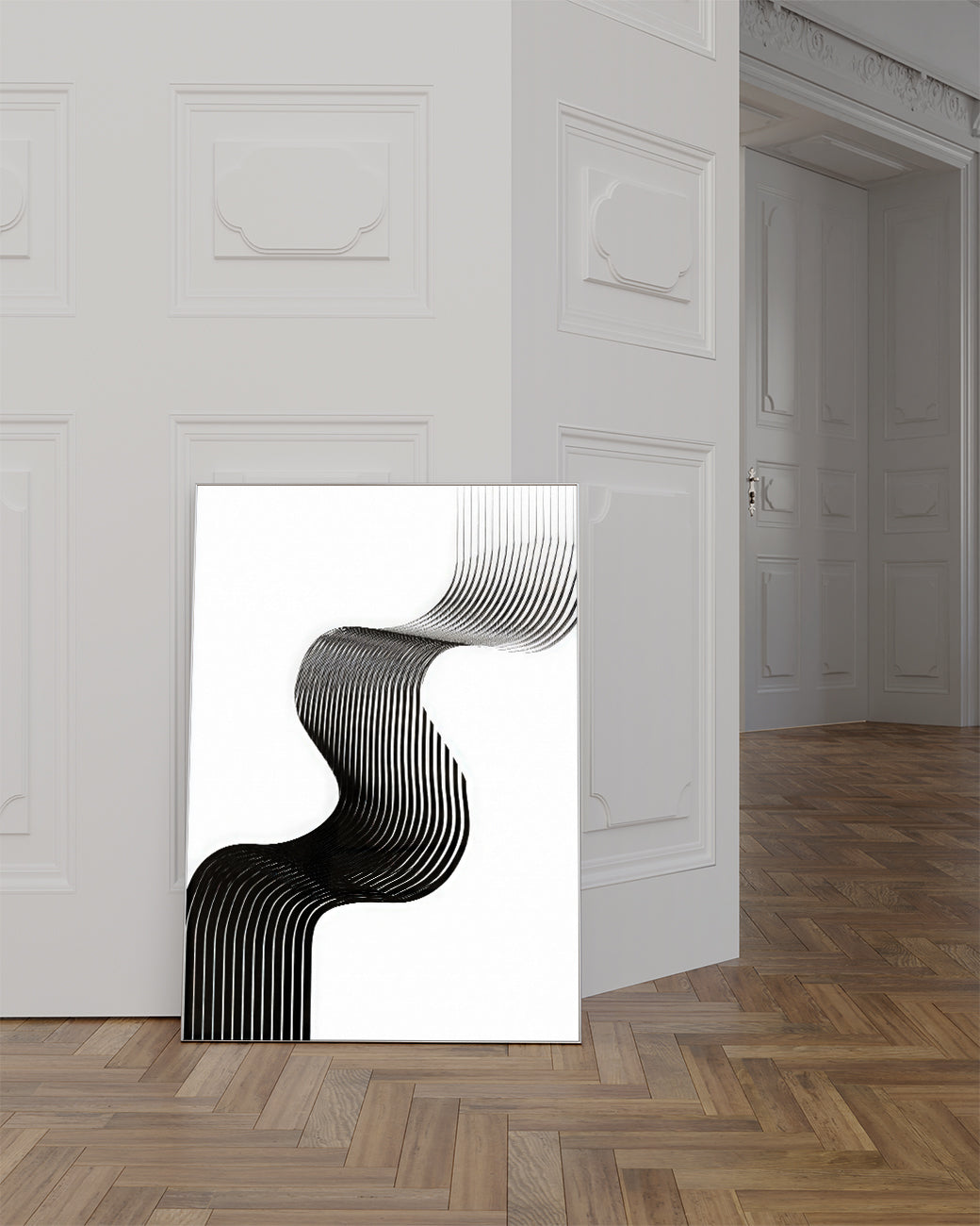 Modernes Schwarz Weiß Linienposter – Black Contour