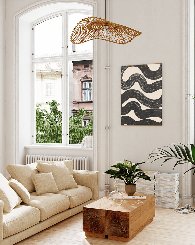 Schwarz Weiß Wellenmuster Poster – Black Wave Pattern