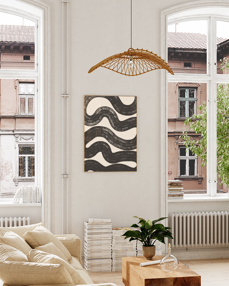 Schwarz Weiß Wellenmuster Poster – Black Wave Pattern