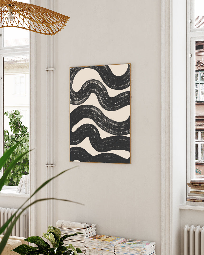 Schwarz Weiß Wellenmuster Poster – Black Wave Pattern