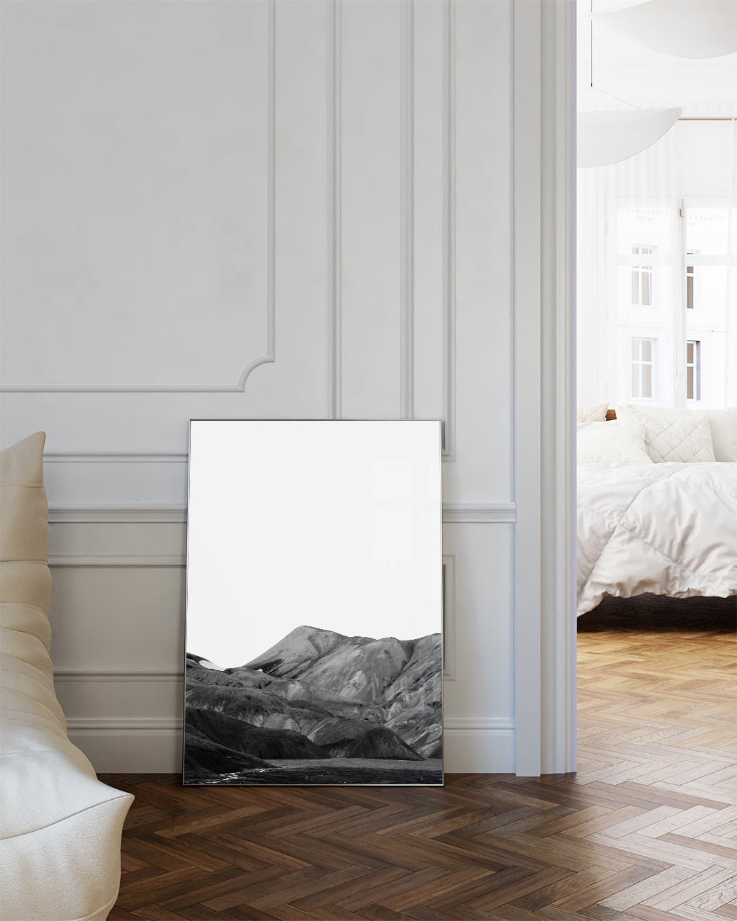 Schwarz Weiß Berglandschaft Poster – Black White Mountain Landscape