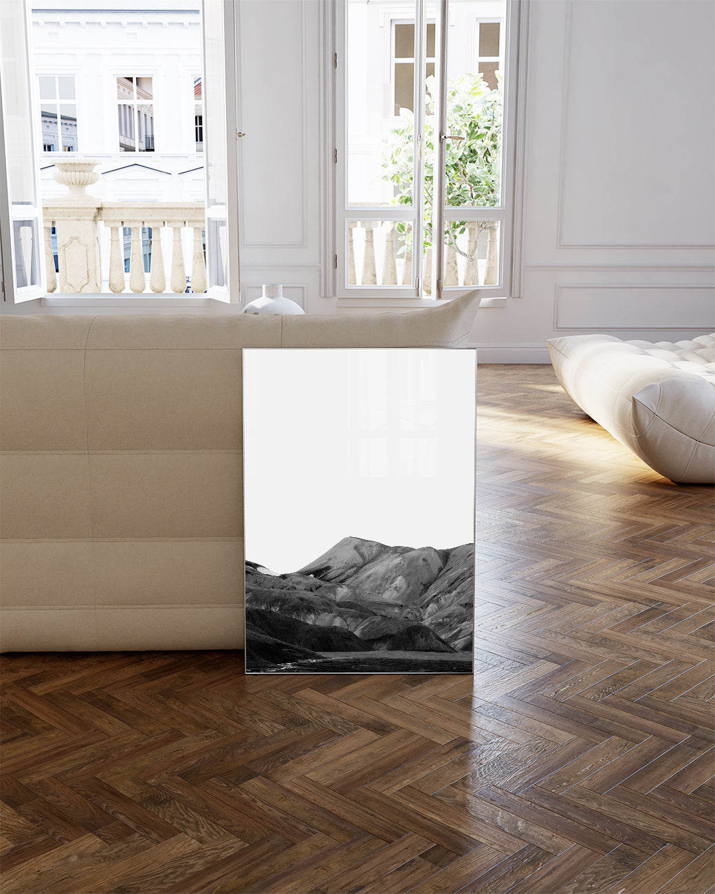 Schwarz Weiß Berglandschaft Poster – Black White Mountain Landscape