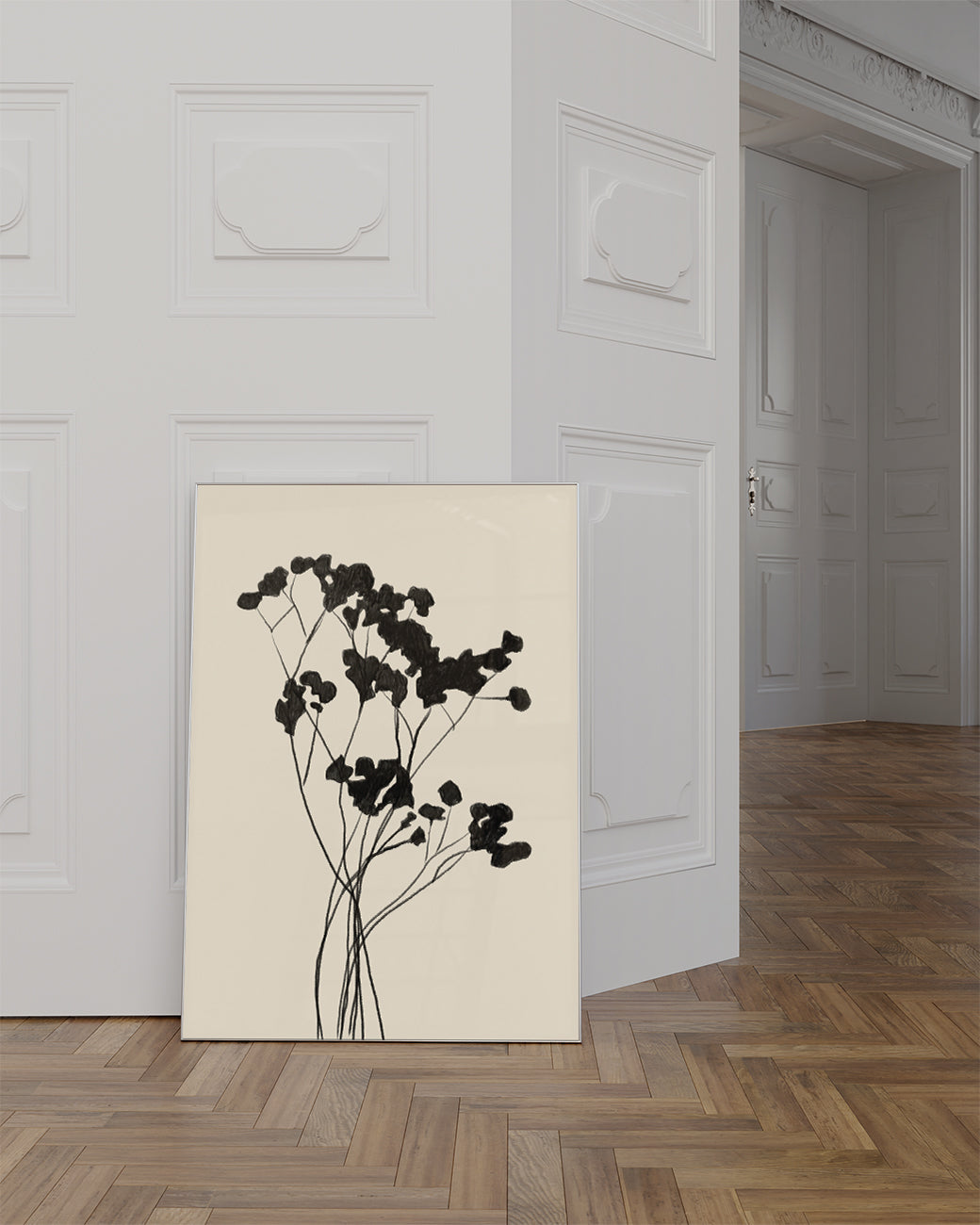 Schwarzes Wildblumen Poster – Black Wildflowers Silhouette