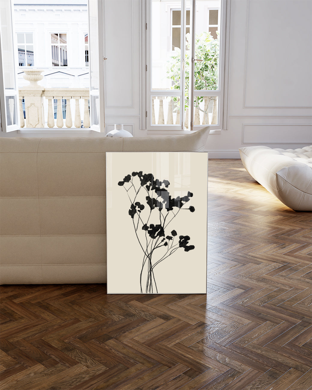 Schwarzes Wildblumen Poster – Black Wildflowers Silhouette