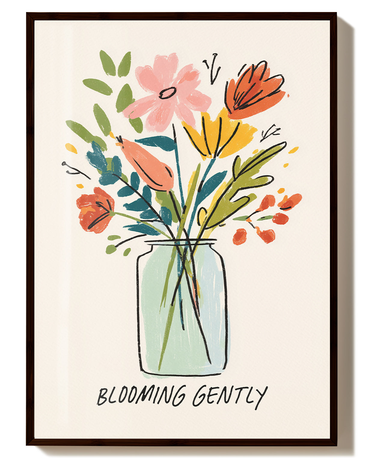 Blumen Poster mit Spruch – Blooming Gently Poster – FineArt Wandbild, moderne Kunst & Fine Art Print von Spawnd, handgefertigt & Made in Germany