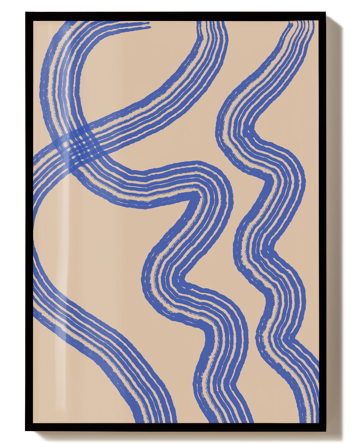 Blaues Wellen Linien Poster – Blue Abstract Wave Lines