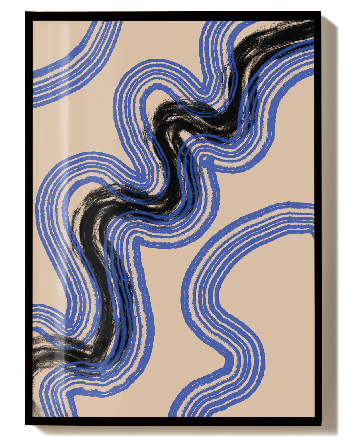 Blau Schwarzes Wellen Poster – Blue Black Wave Abstract
