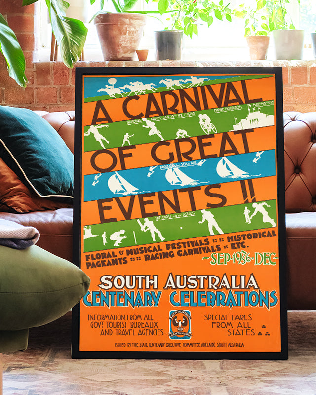 Vintage Australien Event Poster – South Australia Centenary Celebrations carival Poster – FineArt Wandbild, moderne Kunst & Fine Art Print von Spawnd, handgefertigt & Made in Germany