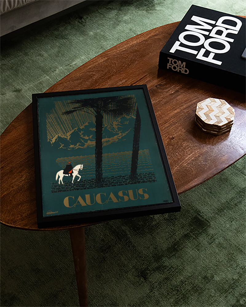 Vintage Kaukasus Reise Poster – Caucasus Landschaft Poster – FineArt Wandbild, moderne Kunst & Fine Art Print von Spawnd, handgefertigt & Made in Germany