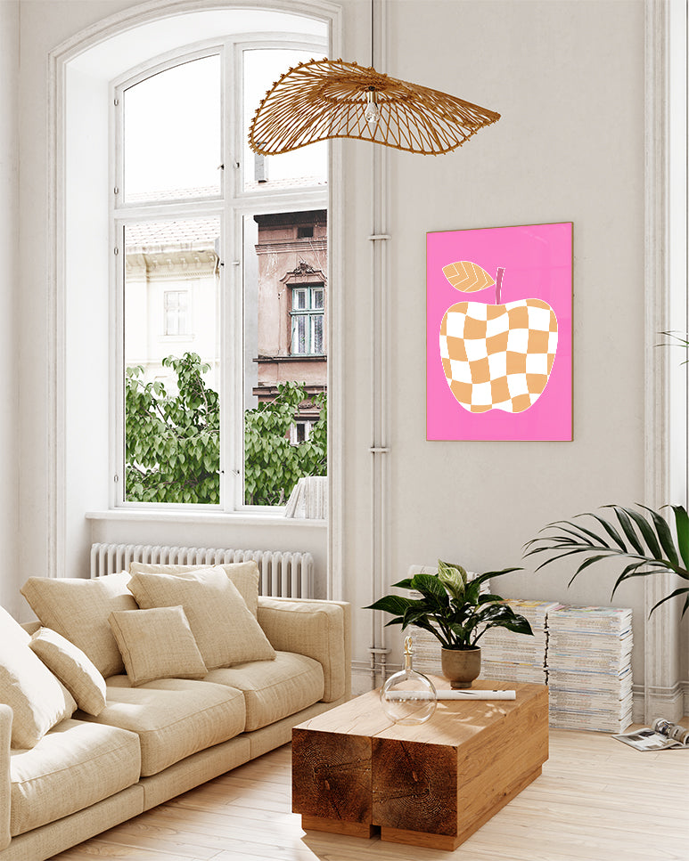 Apfel Poster mit Karomuster – Checkered Apple Poster – FineArt Wandbild, moderne Kunst & Fine Art Print von Spawnd, handgefertigt & Made in Germany