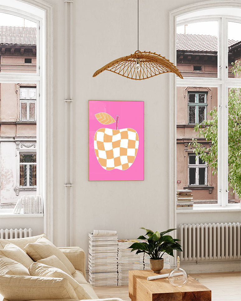 Apfel Poster mit Karomuster – Checkered Apple Poster – FineArt Wandbild, moderne Kunst & Fine Art Print von Spawnd, handgefertigt & Made in Germany