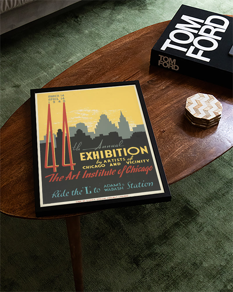 Vintage Chicago Ausstellungsposter & Art Deco Architektur Poster – Chicago Art Exhibition Poster – FineArt Wandbild, moderne Kunst & Fine Art Print von Spawnd, handgefertigt & Made in Germany