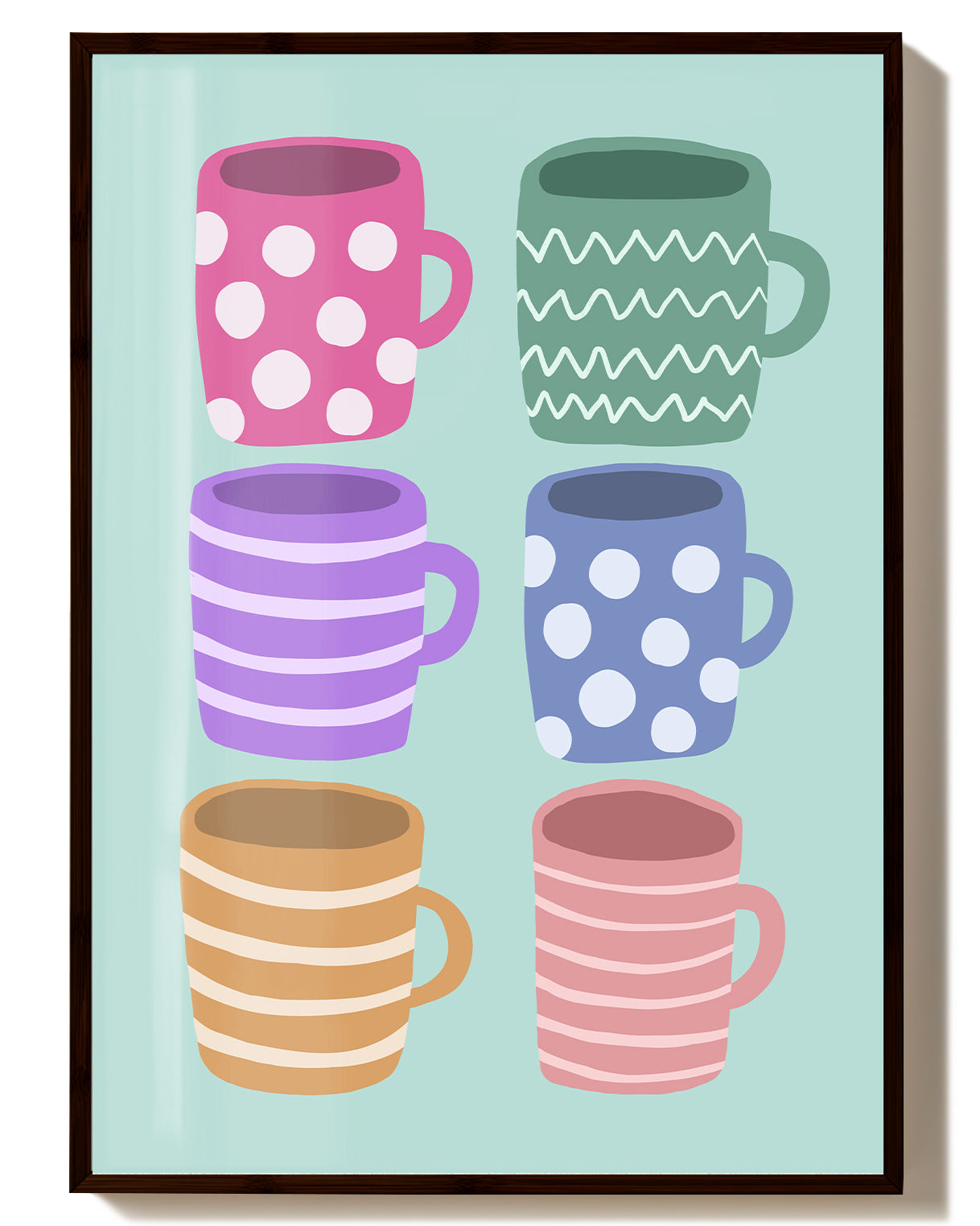 Colorful Coffee Mugs Poster – Bunte Tassen Illustration Poster – FineArt Wandbild, moderne Kunst & Fine Art Print von Spawnd, handgefertigt & Made in Germany