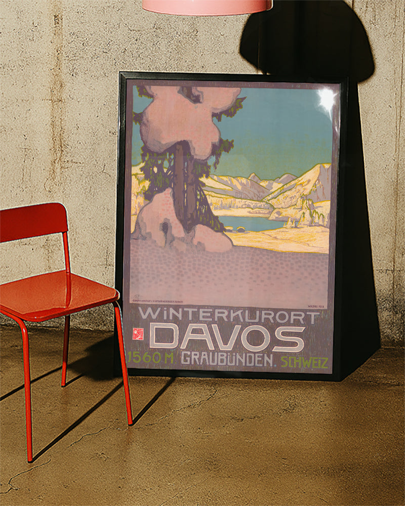Vintage Davos Schweiz Winter Poster mit Alpen – Davos Winterkurort Poster – FineArt Wandbild, moderne Kunst & Fine Art Print von Spawnd, handgefertigt & Made in Germany
