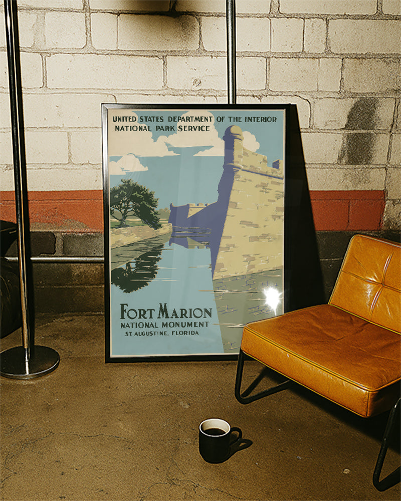 Vintage Florida USA Poster mit Festung – Fort Marion St. Augustine Poster – FineArt Wandbild, moderne Kunst & Fine Art Print von Spawnd, handgefertigt & Made in Germany
