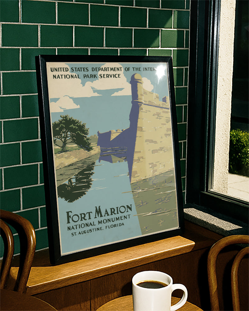 Vintage Florida USA Poster mit Festung – Fort Marion St. Augustine Poster – FineArt Wandbild, moderne Kunst & Fine Art Print von Spawnd, handgefertigt & Made in Germany
