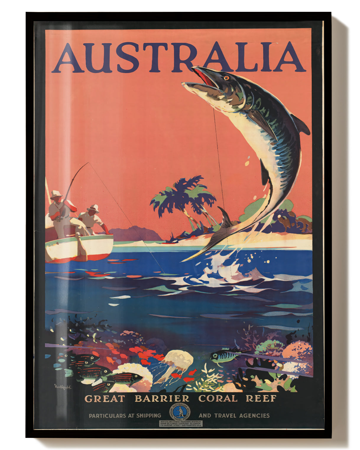 Vintage Australien Reise & Korallenriff Poster – Great Barrier Reef Poster – FineArt Wandbild, moderne Kunst & Fine Art Print von Spawnd, handgefertigt & Made in Germany