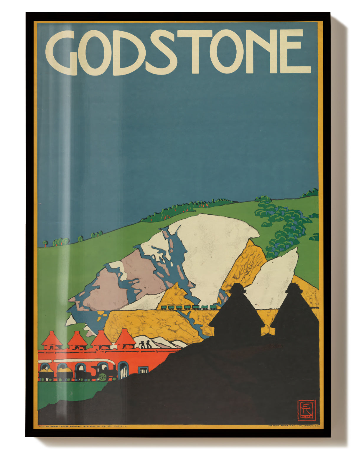 Vintage England Landschaft Poster mit Kreidefelsen – Godstone Poster – FineArt Wandbild, moderne Kunst & Fine Art Print von Spawnd, handgefertigt & Made in Germany