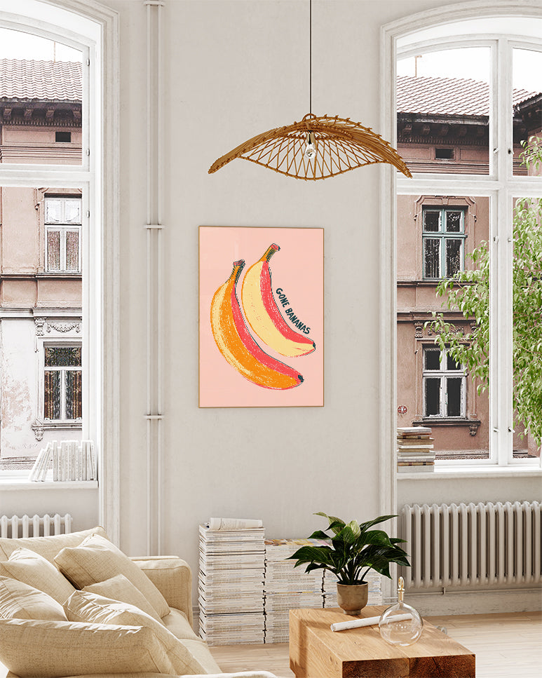 Bananen Poster – Gone Bananas Poster – FineArt Wandbild, moderne Kunst & Fine Art Print von Spawnd, handgefertigt & Made in Germany