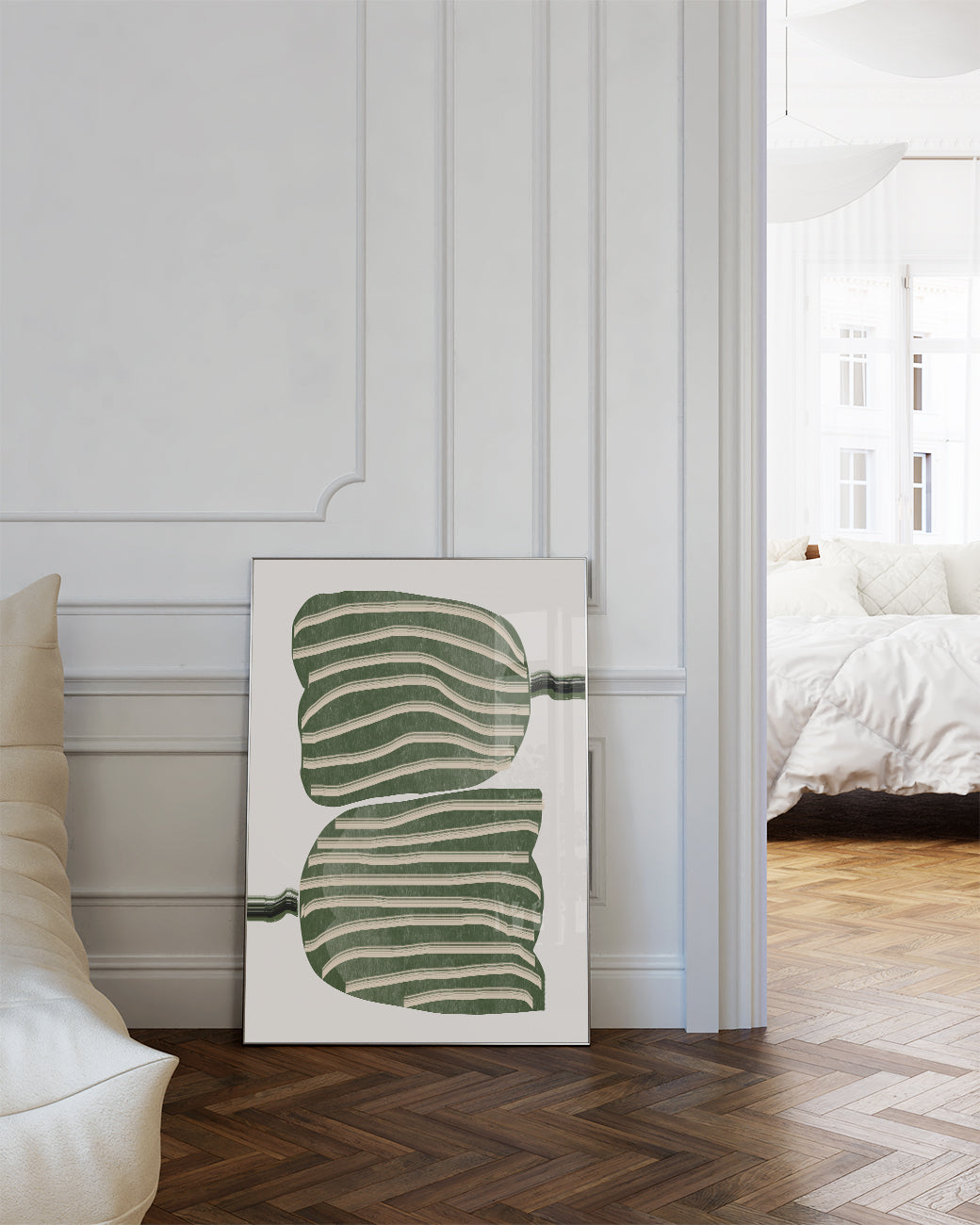 Grünes Gestreiftes Blätter Poster – Green Striped Leaves