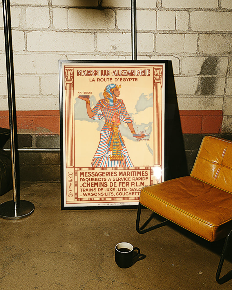 Vintage Ägypten Reiseroute Art Deco – Marseille Alexandrien Poster Poster – FineArt Wandbild, moderne Kunst & Fine Art Print von Spawnd, handgefertigt & Made in Germany