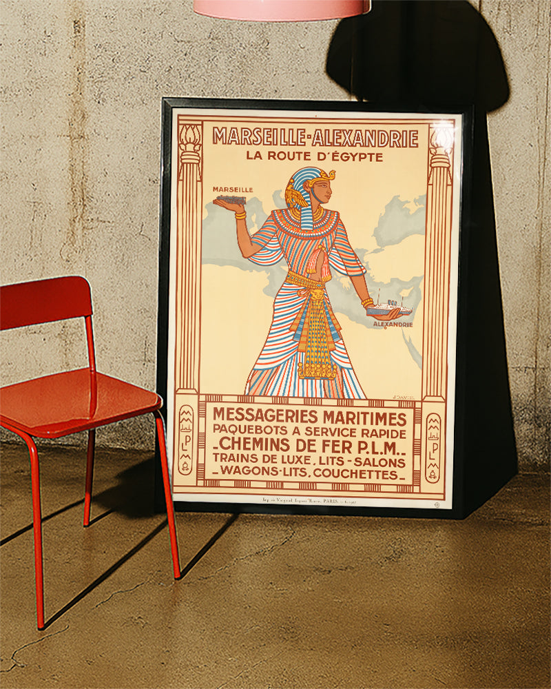 Vintage Ägypten Reiseroute Art Deco – Marseille Alexandrien Poster Poster – FineArt Wandbild, moderne Kunst & Fine Art Print von Spawnd, handgefertigt & Made in Germany