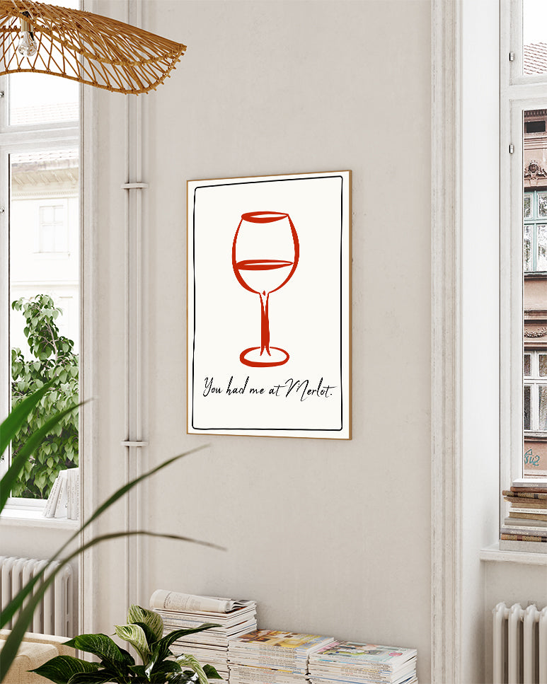 Typografie & Illustration Wein Poster – You had me at Merlot Poster – FineArt Wandbild, moderne Kunst & Fine Art Print von Spawnd, handgefertigt & Made in Germany