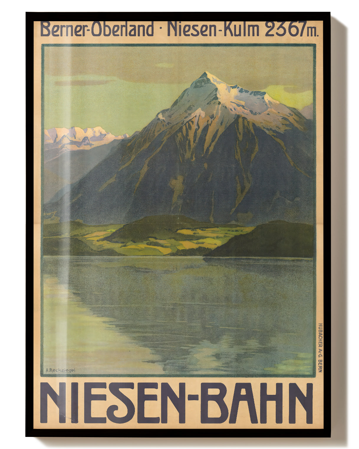 Vintage Berner Oberland Poster – Niesen Kulm Schweiz Poster – FineArt Wandbild, moderne Kunst & Fine Art Print von Spawnd, handgefertigt & Made in Germany