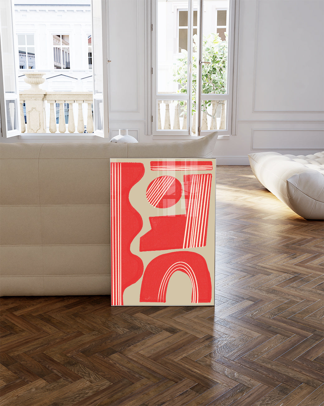 Rotes Geometrisches Abstrakt Poster – Red Geometric Abstract