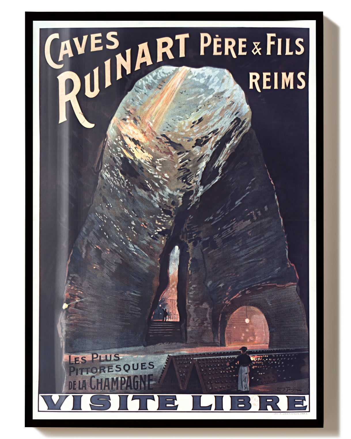Vintage Champagner Keller Poster – Ruinart Reims Poster – FineArt Wandbild, moderne Kunst & Fine Art Print von Spawnd, handgefertigt & Made in Germany