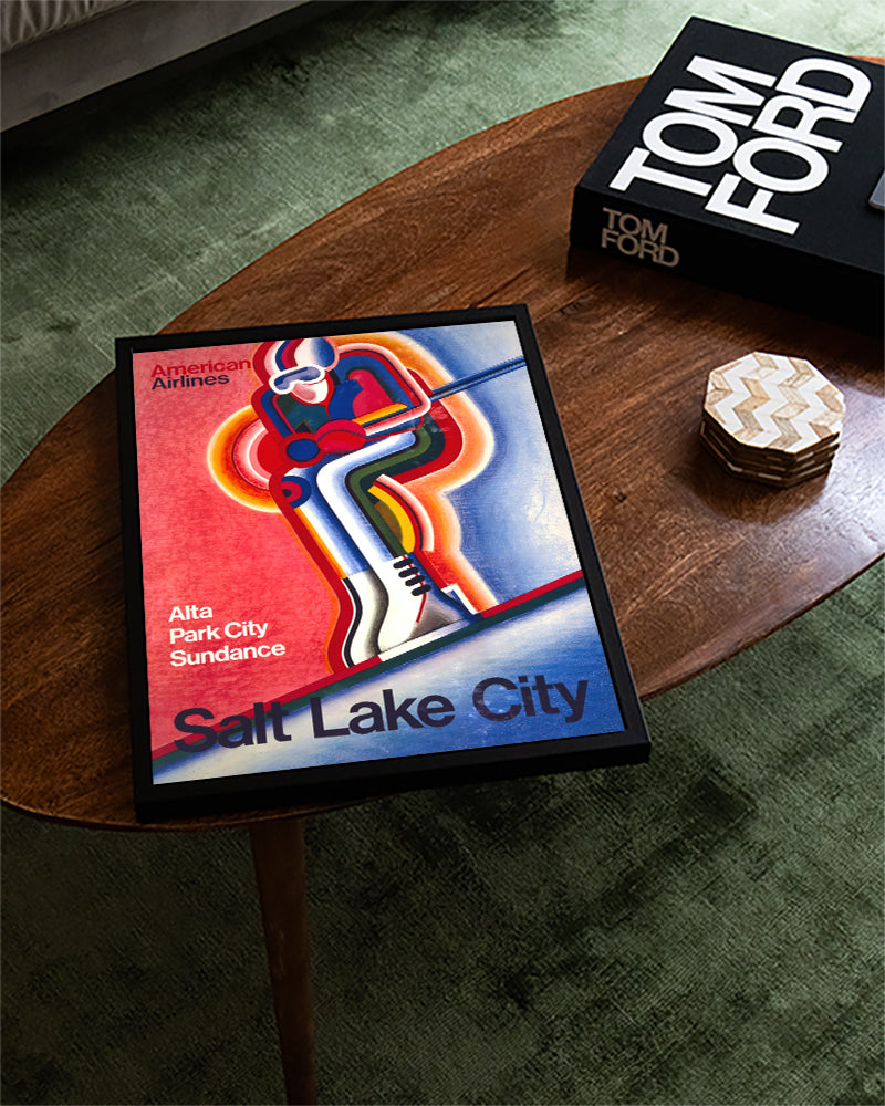 Retro Ski Reise Poster – Salt Lake City Poster – FineArt Wandbild, moderne Kunst & Fine Art Print von Spawnd, handgefertigt & Made in Germany