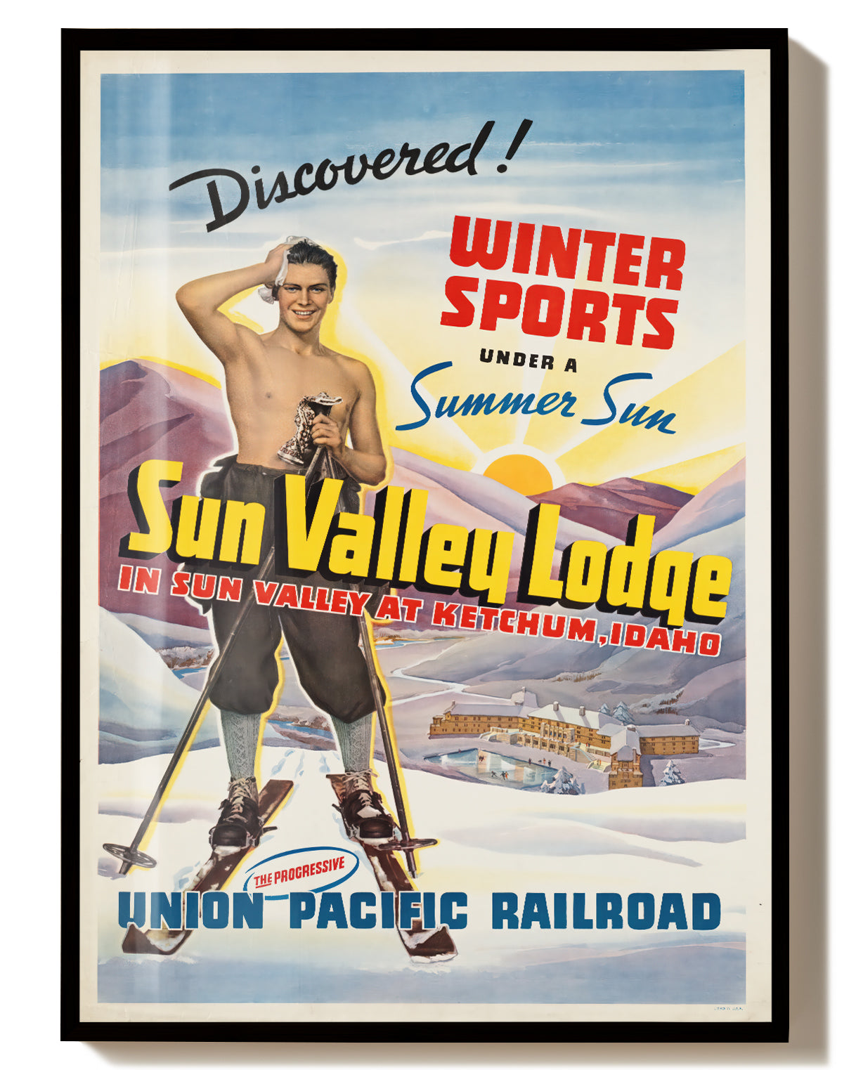 Titel: Vintage USA Eislauf Poster – Sun Valley Skating Poster – FineArt Wandbild, moderne Kunst & Fine Art Print von Spawnd, handgefertigt & Made in Germany