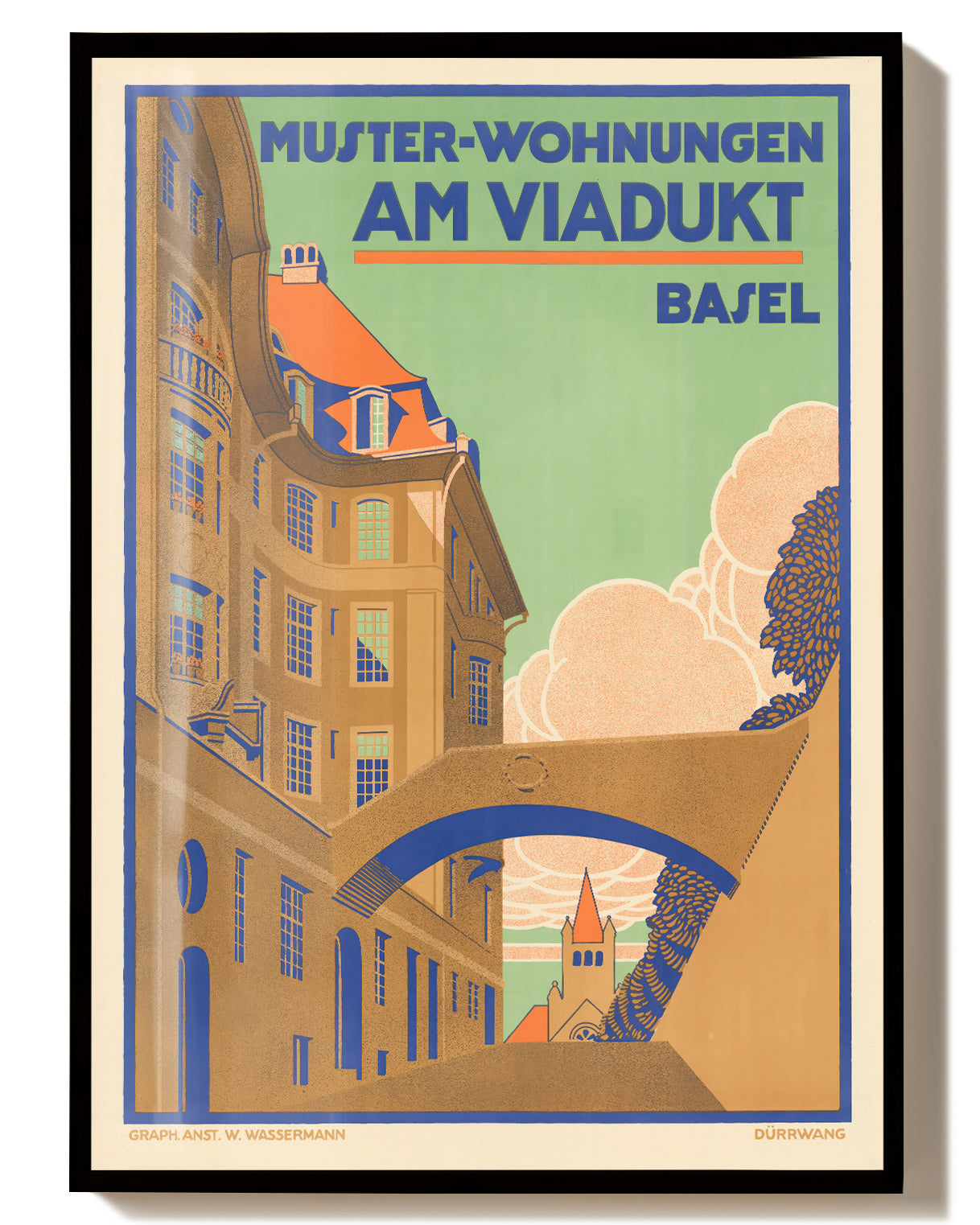 Vintage Basel Poster – Am Viadukt Schweiz Architektur Poster – FineArt Wandbild, moderne Kunst & Fine Art Print von Spawnd, handgefertigt & Made in Germany