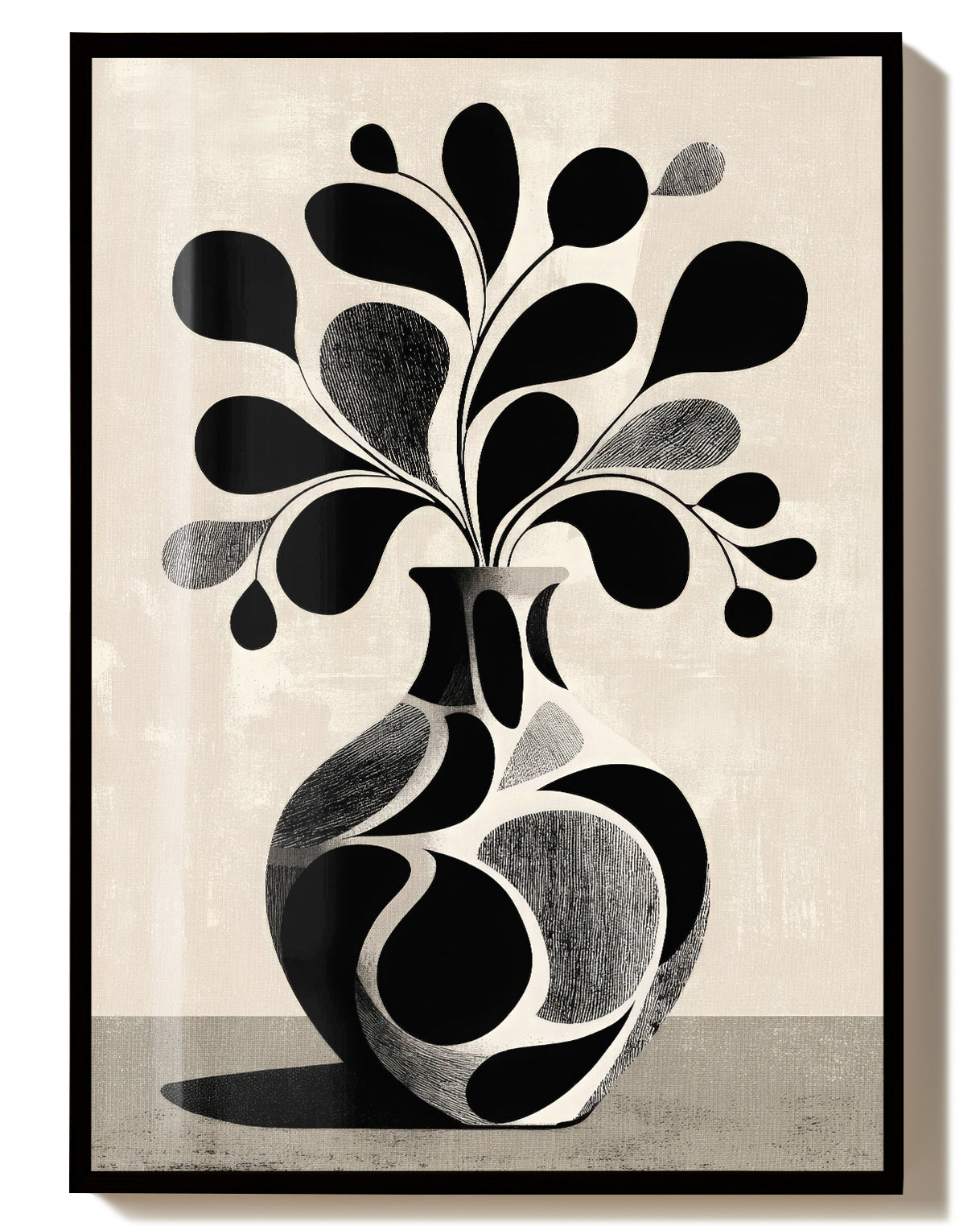 Organisches Blatt Poster Schwarz Weiß – Visual Weight