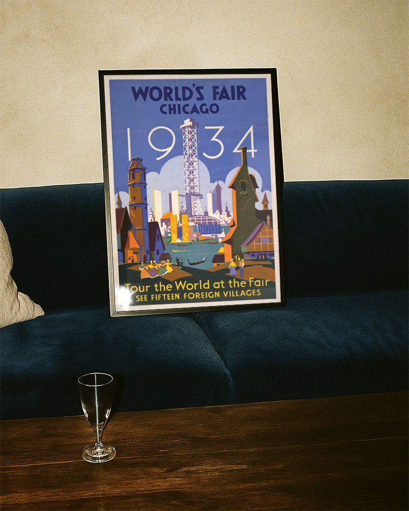 Vintage Chicago Poster – World’s Fair 1934 Weltausstellung Poster – FineArt Wandbild, moderne Kunst & Fine Art Print von Spawnd, handgefertigt & Made in Germany