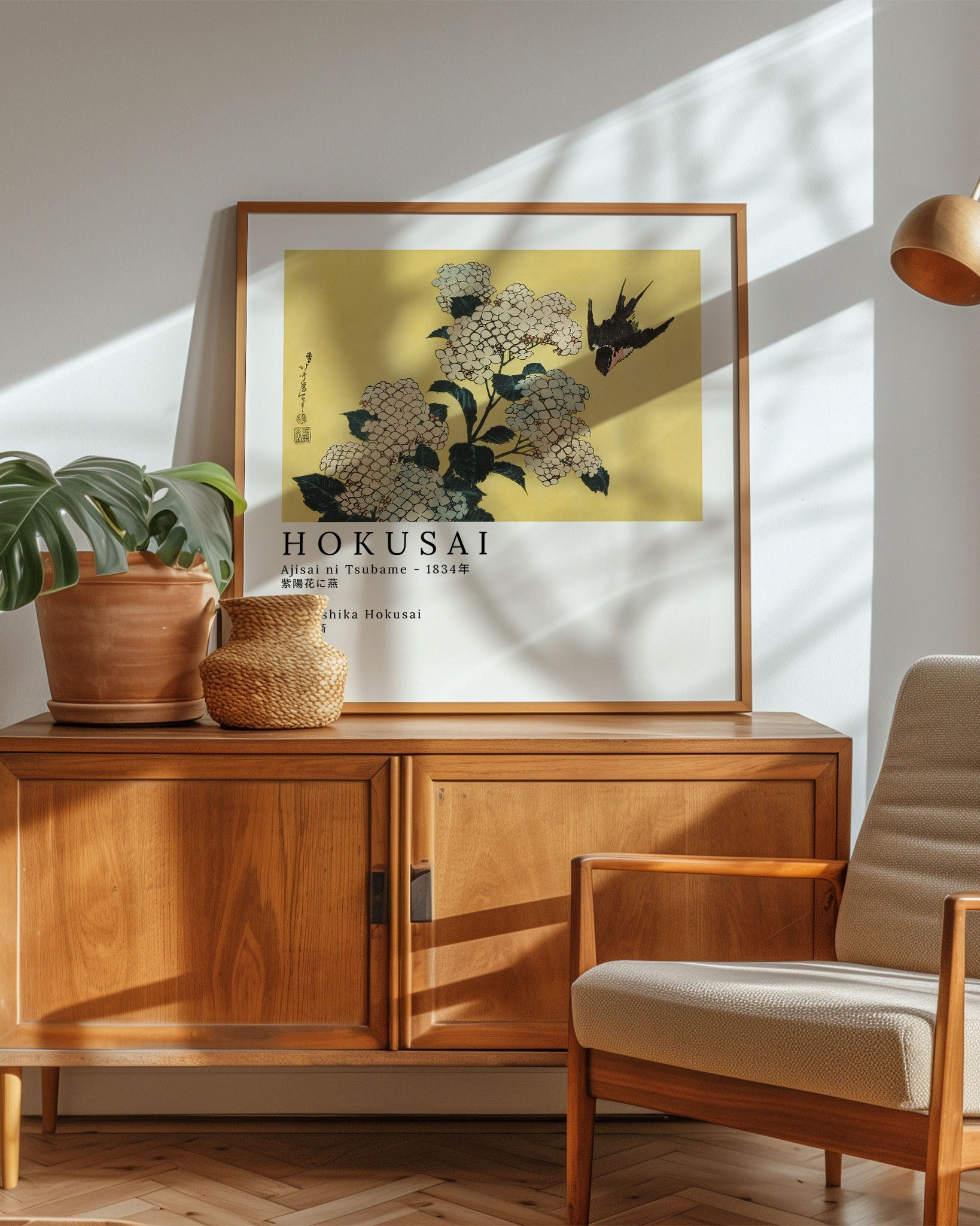 Ajisai ni Tsubame Poster – FineArt Wandbild, moderne Kunst & Fine Art Print von Spawnd, handgefertigt & Made in Germany