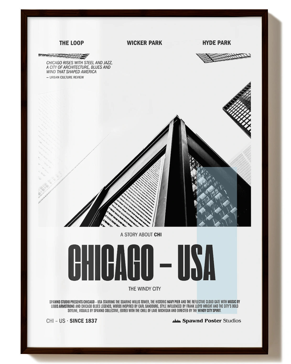 Chicago Poster – FineArt Wandbild, moderne Kunst & Fine Art Print von Spawnd, handgefertigt & Made in Germany