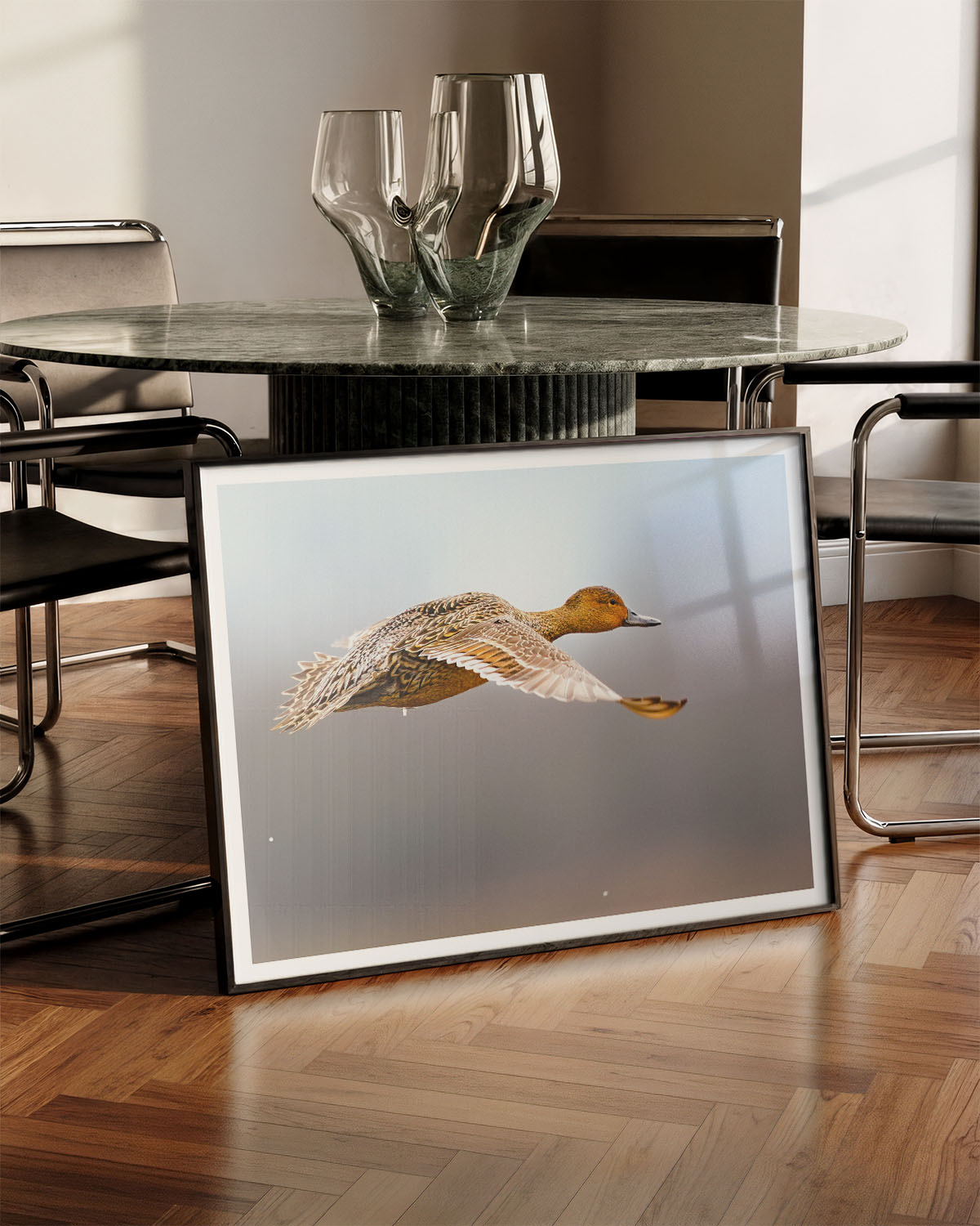 FlyingDuck Poster – FineArt Wandbild, moderne Kunst & Fine Art Print von Spawnd, handgefertigt & Made in Germany