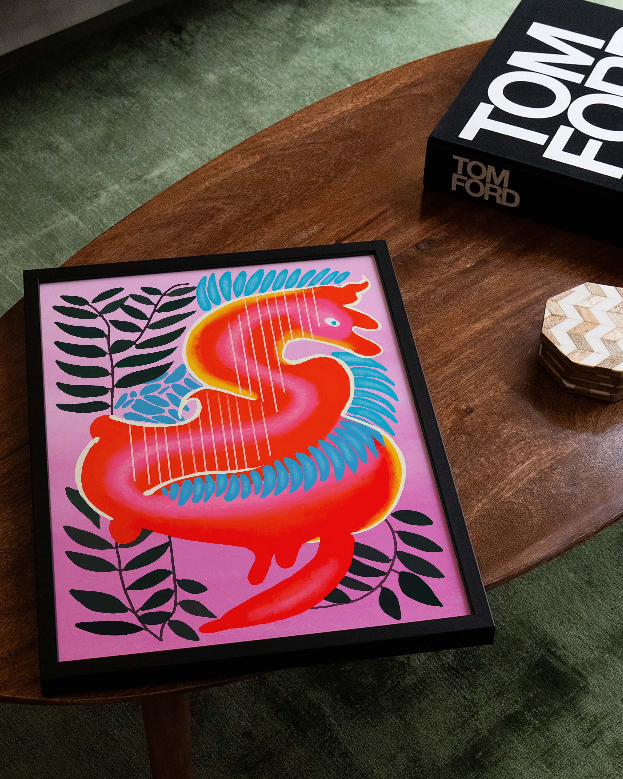Funky Phoenix Poster – FineArt Wandbild, moderne Kunst & Fine Art Print von Spawnd, handgefertigt & Made in Germany