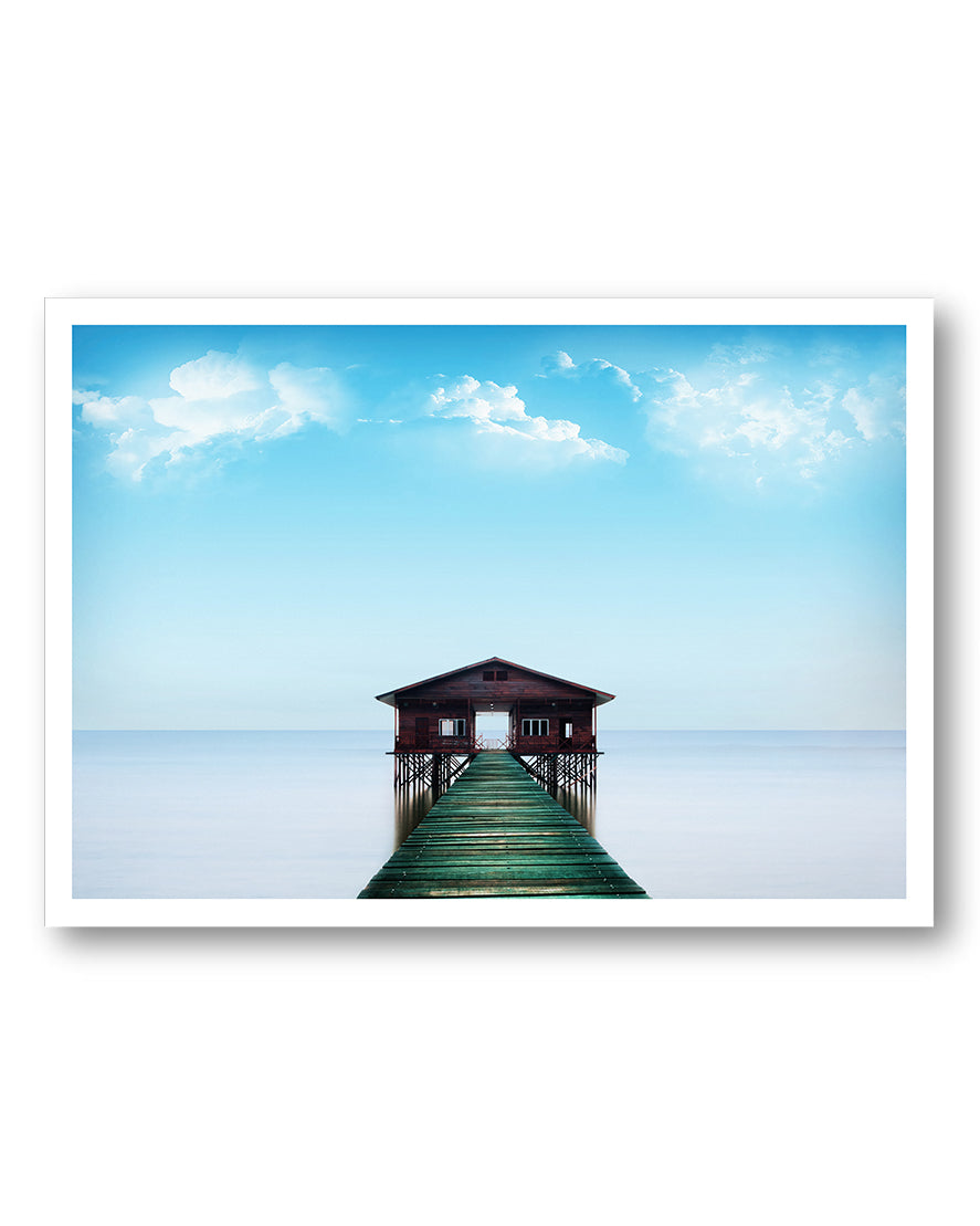 House in the ocean Poster – FineArt Wandbild, moderne Kunst & Fine Art Print von Spawnd, handgefertigt & Made in Germany