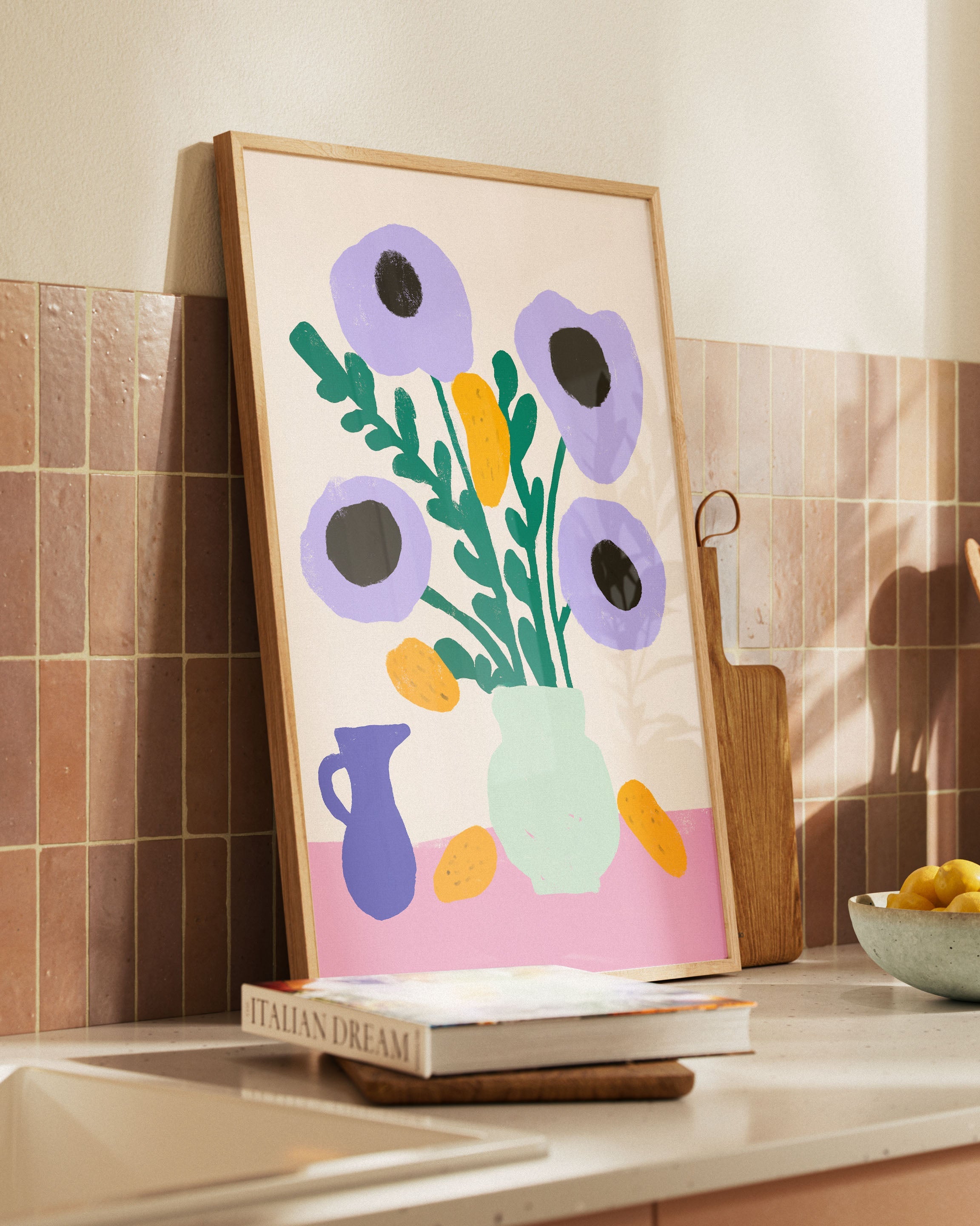 Lavender Bloom & Citrus Poster – FineArt Wandbild, moderne Kunst & Fine Art Print von Spawnd, handgefertigt & Made in Germany