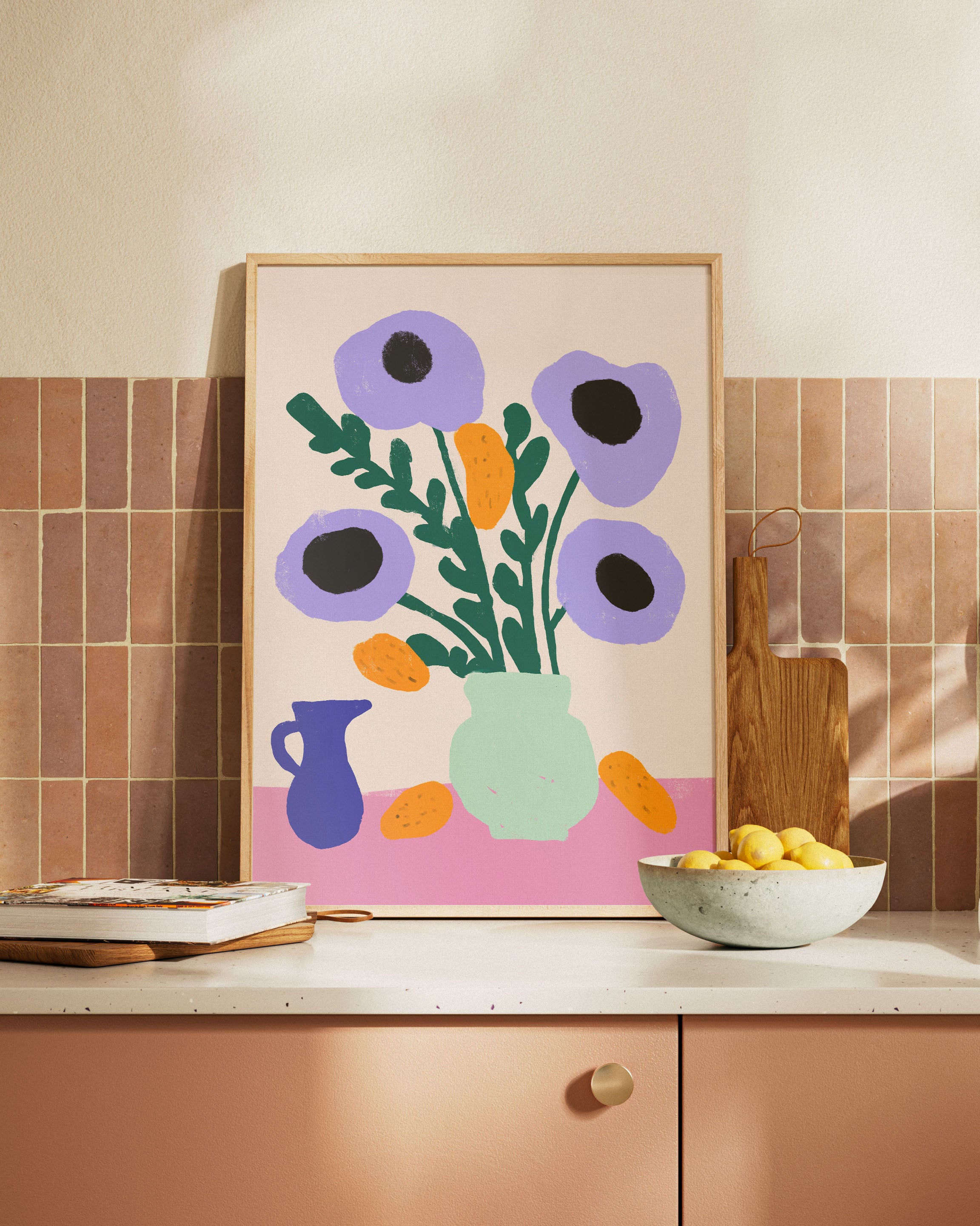 Lavender Bloom & Citrus Poster – FineArt Wandbild, moderne Kunst & Fine Art Print von Spawnd, handgefertigt & Made in Germany
