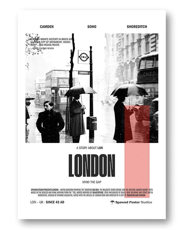 London Poster – FineArt Wandbild, moderne Kunst & Fine Art Print von Spawnd, handgefertigt & Made in Germany