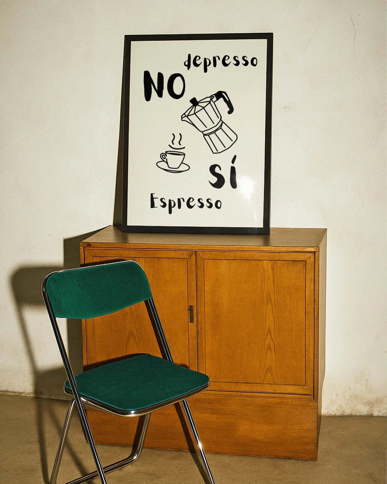 No Depresso Poster – FineArt Wandbild, moderne Kunst & Fine Art Print von Spawnd, handgefertigt & Made in Germany