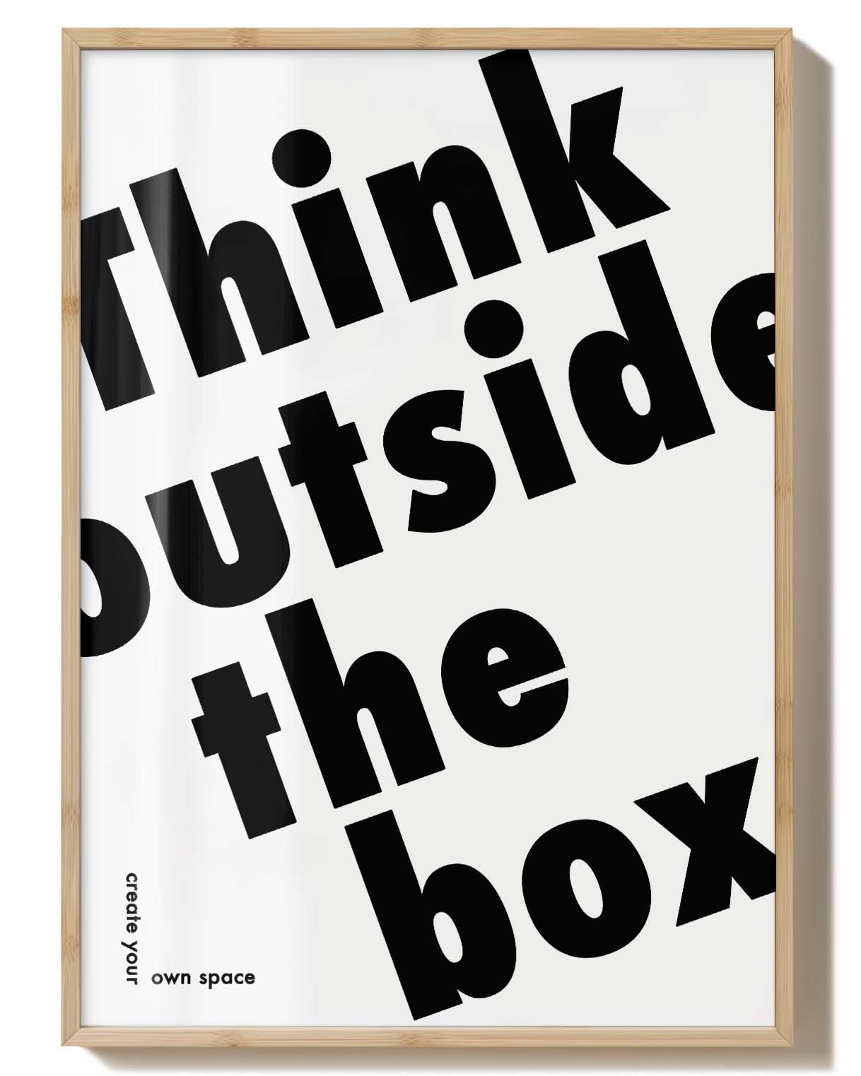 Outside the Box | Typografie Poster – Spawnd® im hellen Holzrahmen, modernes Design für stilvolle Wanddekoration im Home & Garden Bereich.
