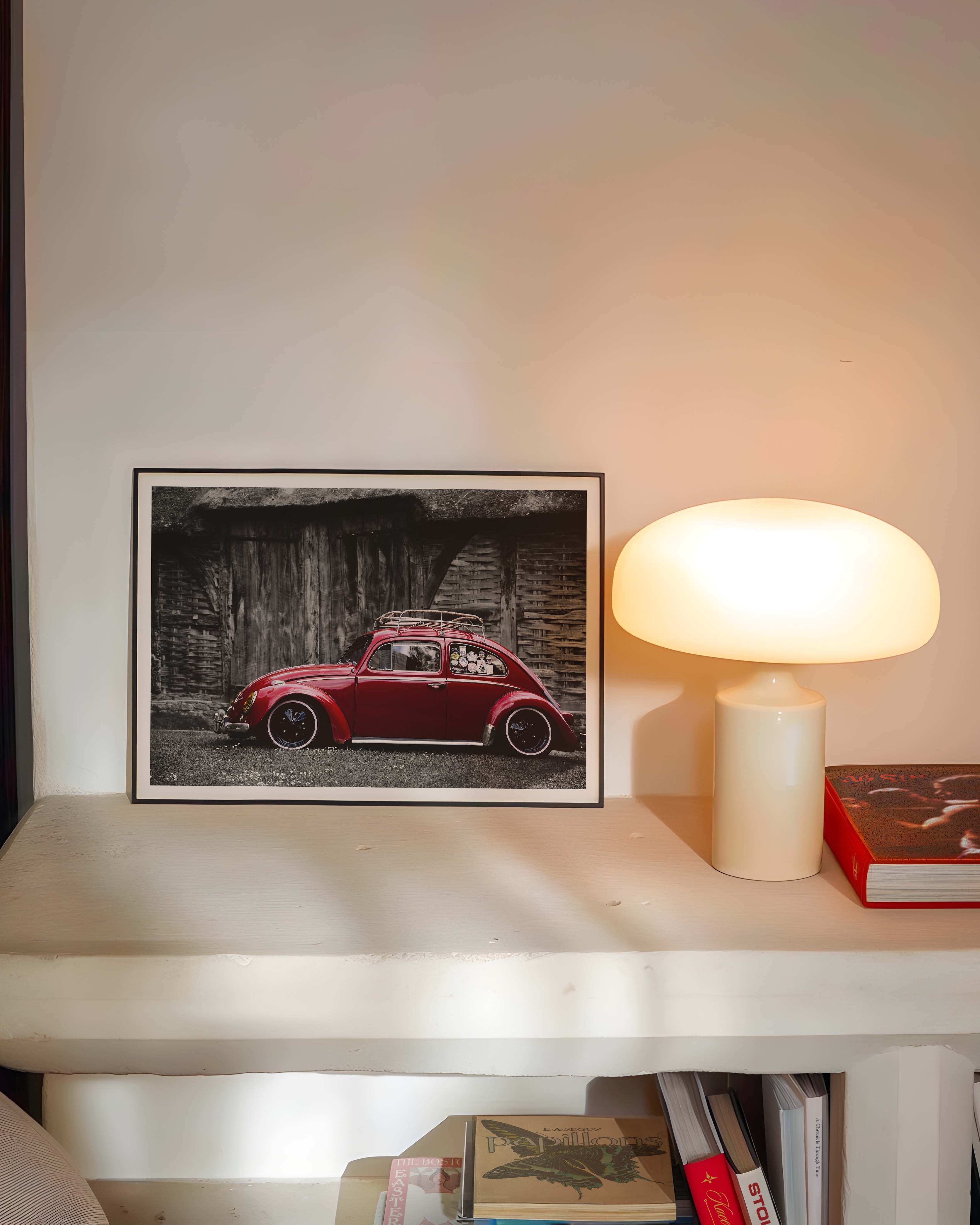 Red old beetle Poster – FineArt Wandbild, moderne Kunst & Fine Art Print von Spawnd, handgefertigt & Made in Germany